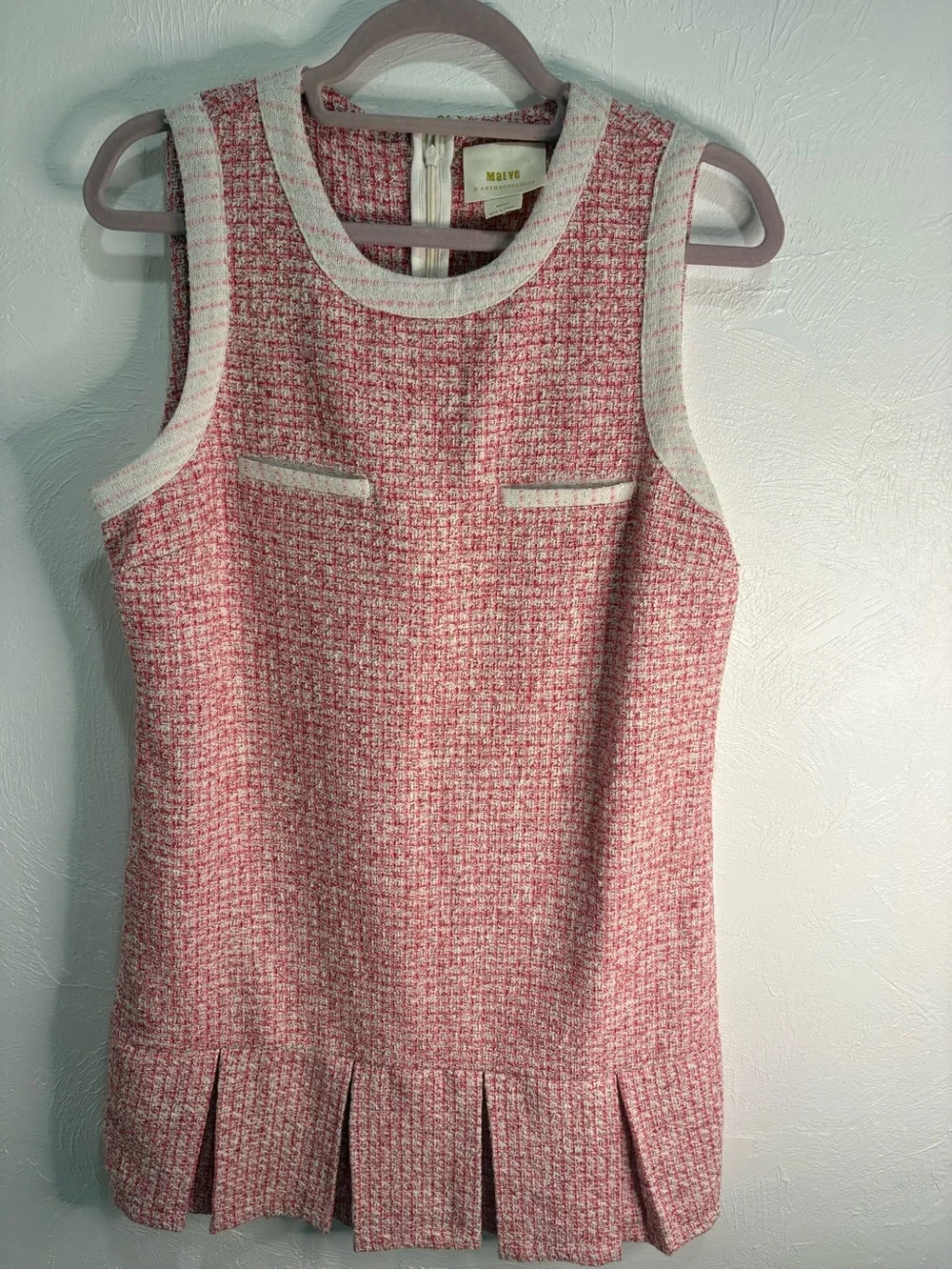 Maeve Sleeveless Tweed Pleated Mini Dress - Picture 3 of 9